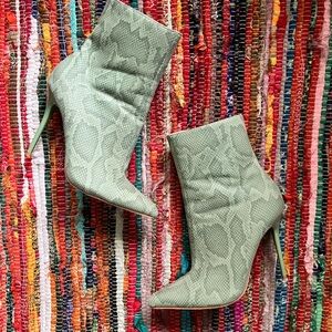 Green snakeskin booties